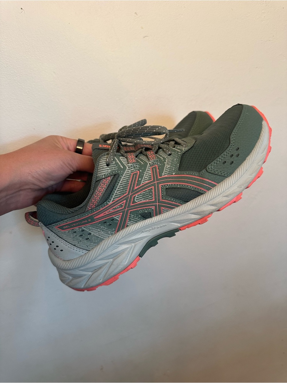 ASICS Women's Athletic Shoe in Sage Green with Coral Trim